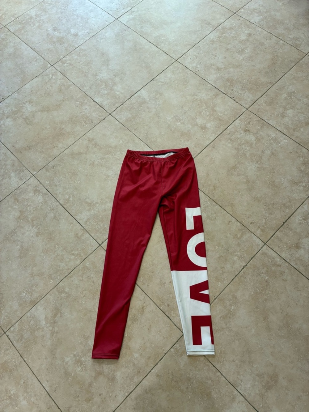 Kids Red 'LOVE' Colorblock Leggings